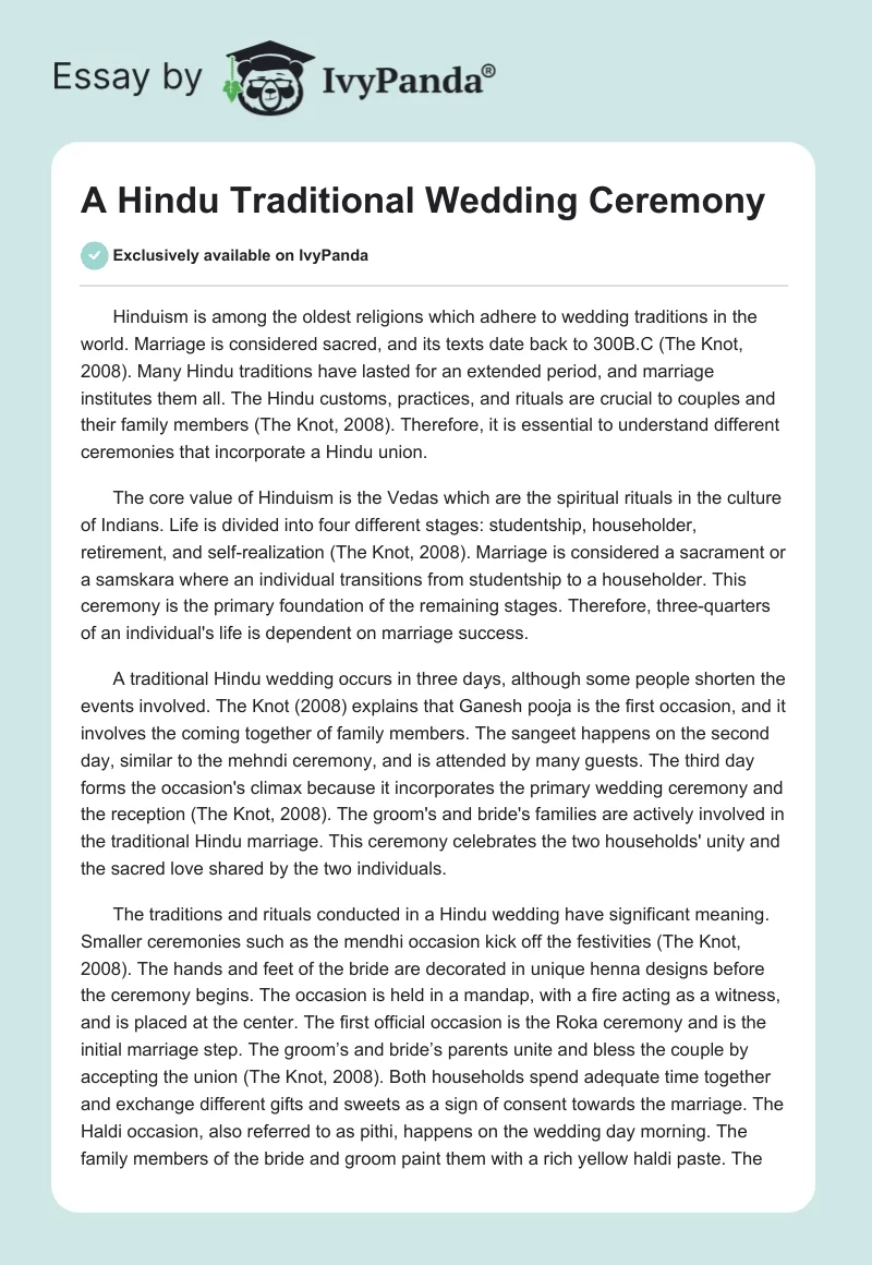 A Hindu Traditional Wedding Ceremony. Page 1