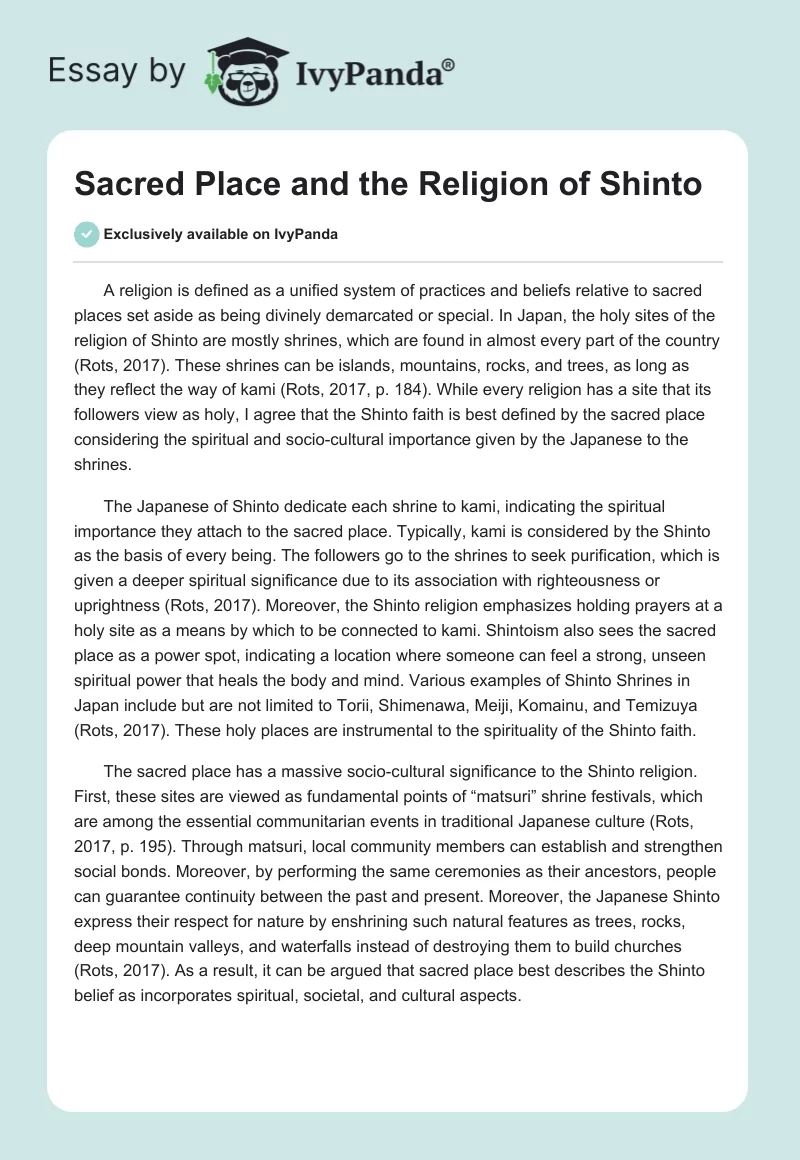 Sacred Place and the Religion of Shinto. Page 1