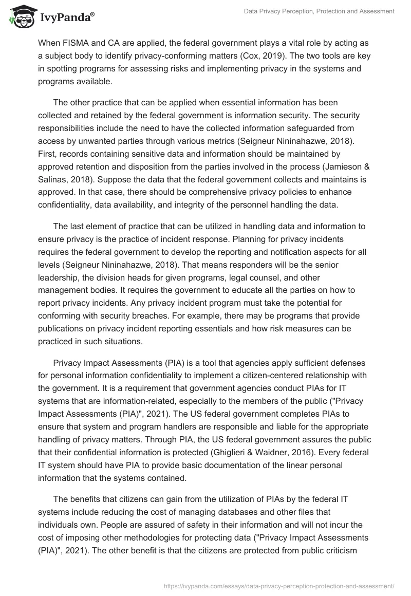 Data Privacy Perception, Protection and Assessment. Page 2
