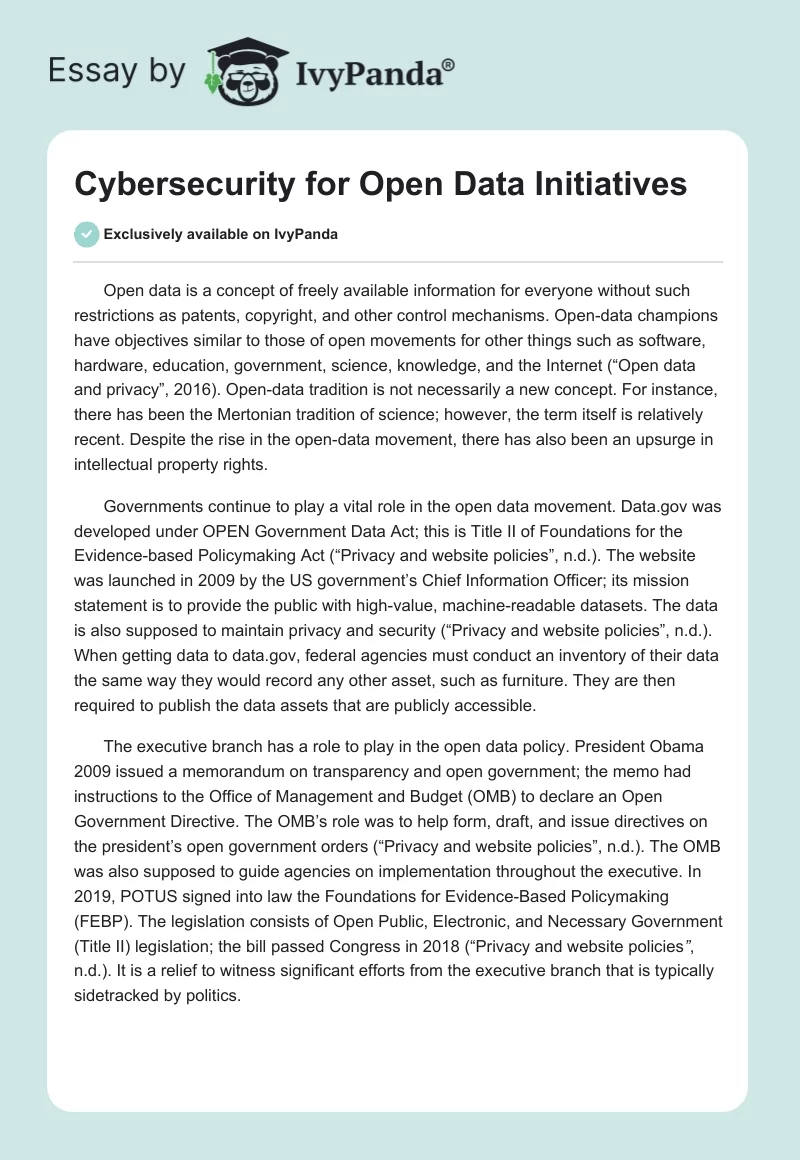Cybersecurity for Open Data Initiatives. Page 1