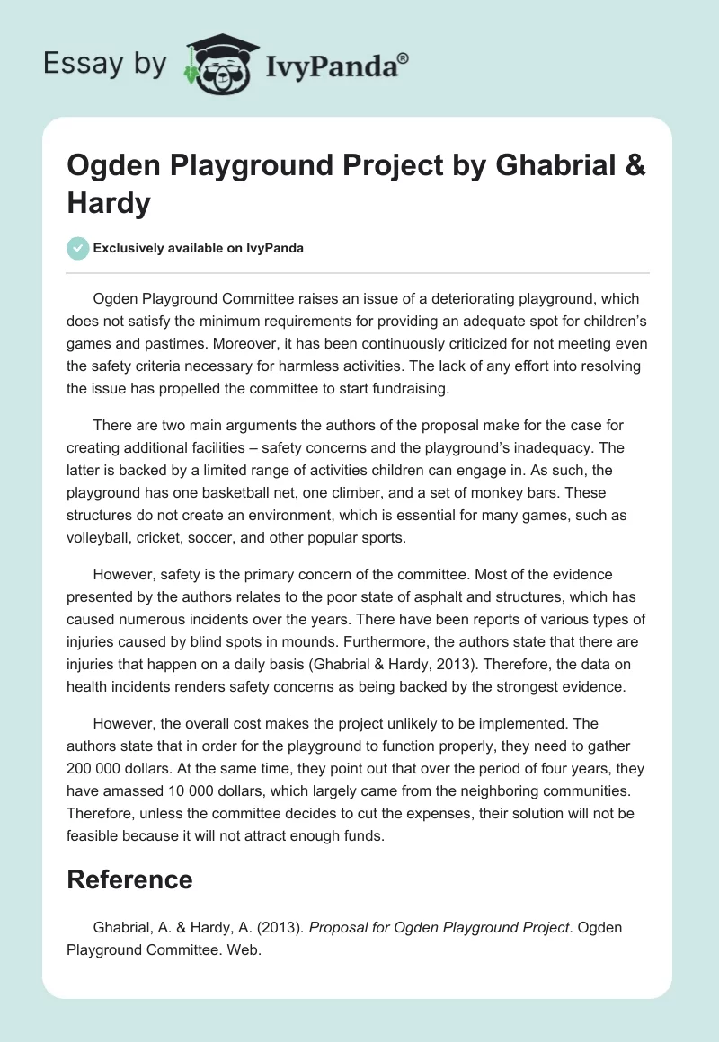 Ogden Playground Project by Ghabrial & Hardy. Page 1