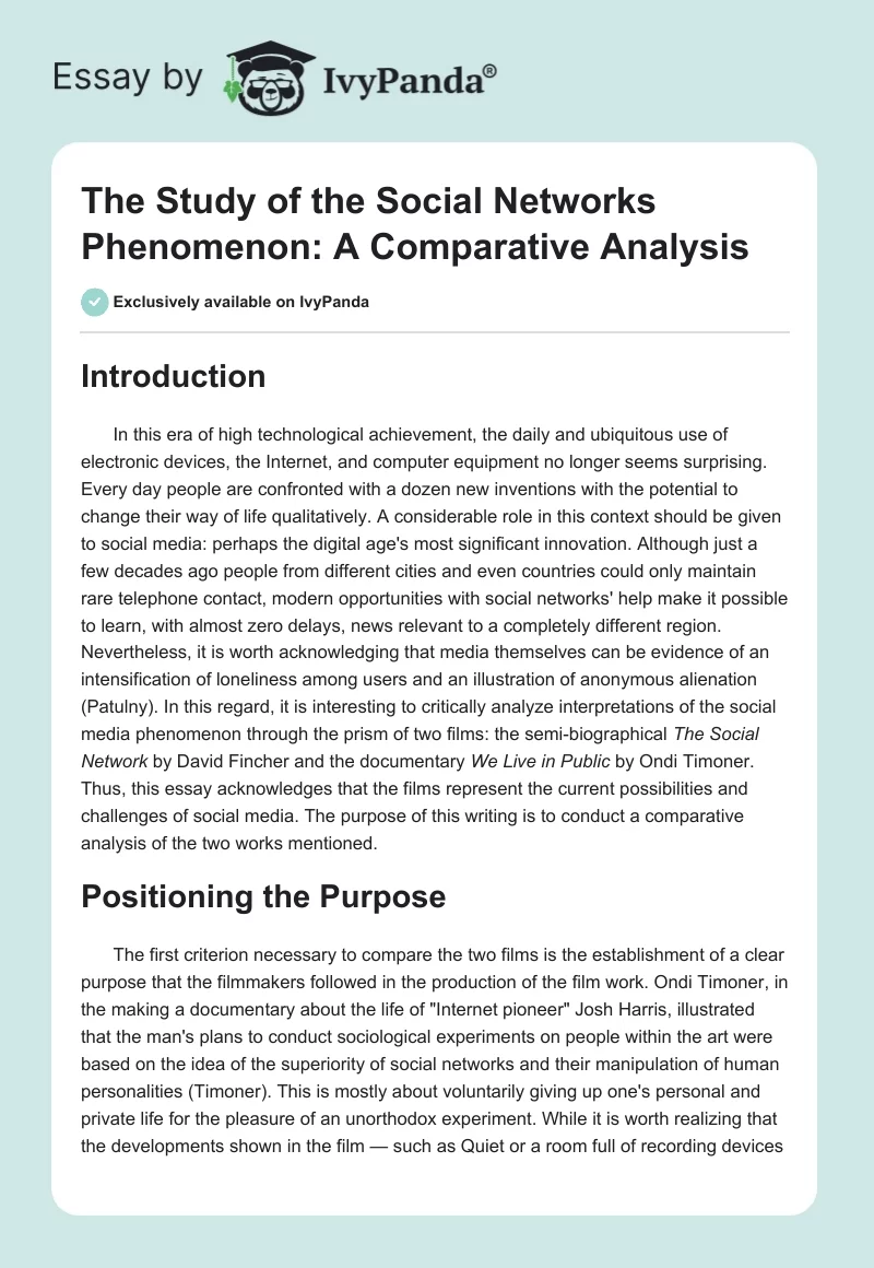 The Study of the Social Networks Phenomenon: A Comparative Analysis. Page 1