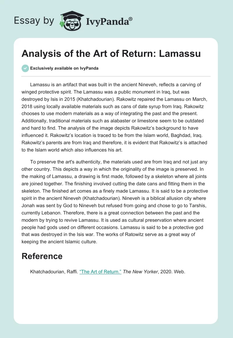 Analysis of the Art of Return: Lamassu. Page 1