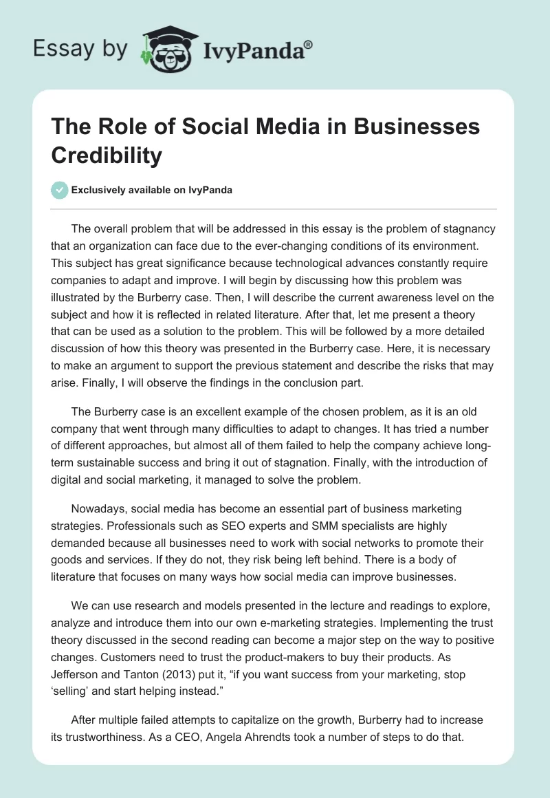 The Role of Social Media in Businesses Credibility. Page 1