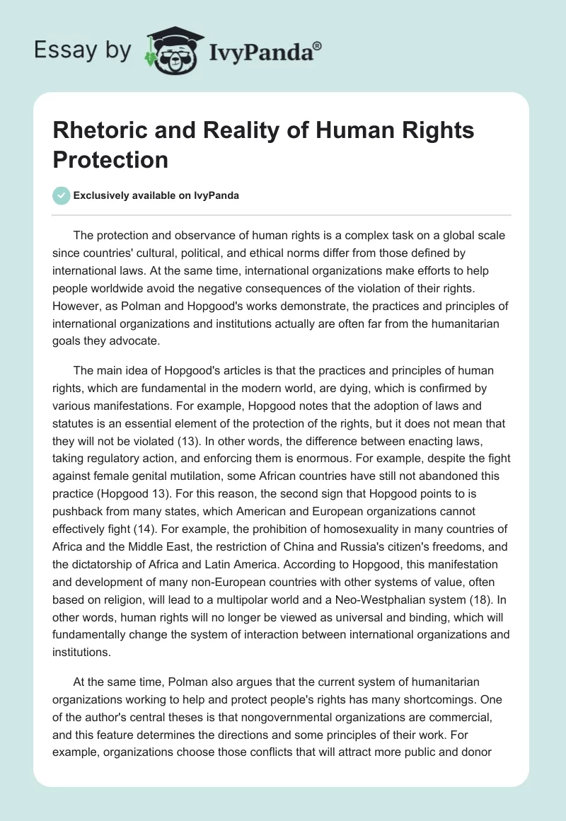 Rhetoric and Reality of Human Rights Protection. Page 1