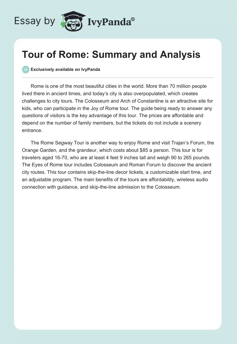 Tour of Rome: Summary and Analysis. Page 1