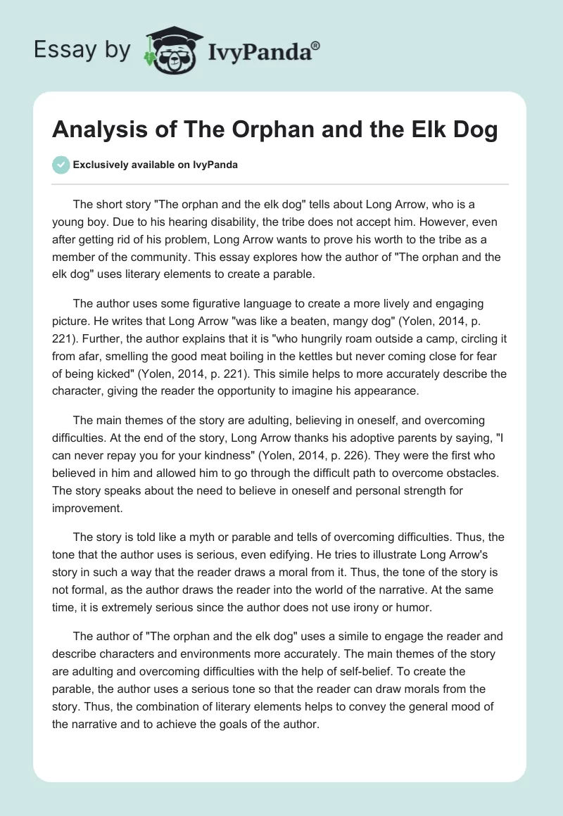 Analysis of The Orphan and the Elk Dog. Page 1