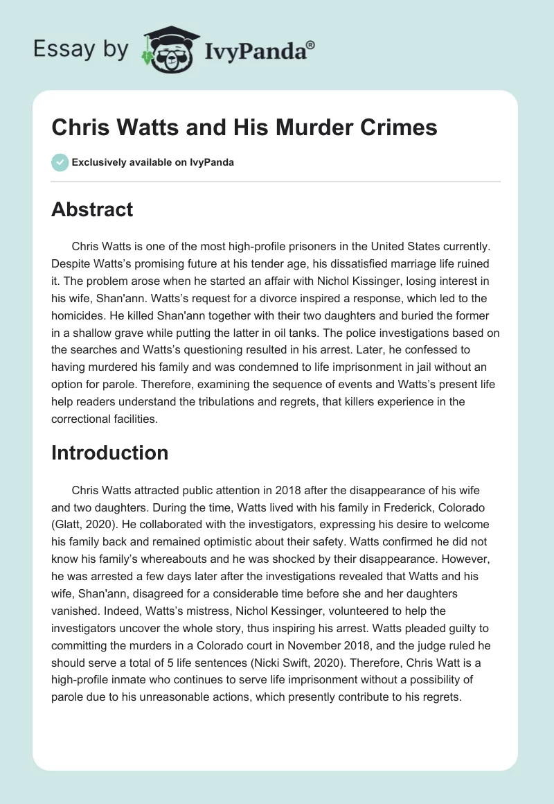 Chris Watts and His Murder Crimes. Page 1