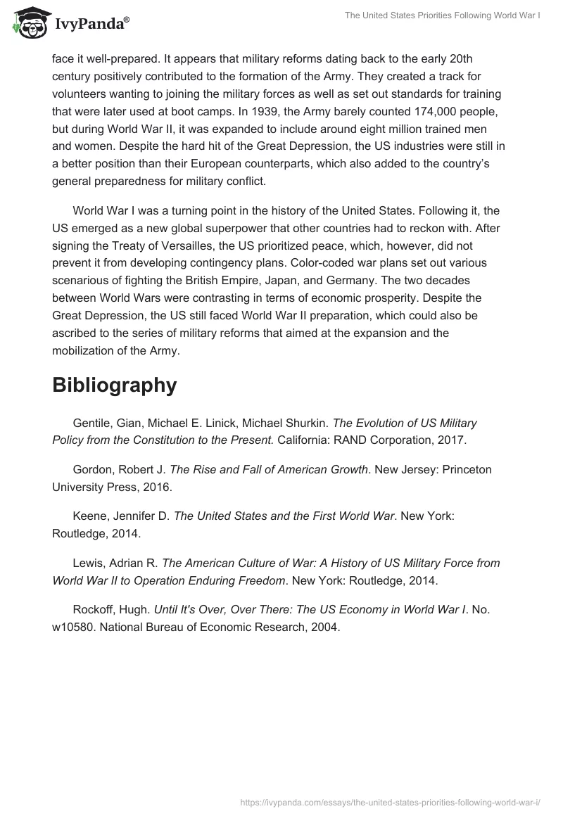 The United States Priorities Following World War I. Page 4