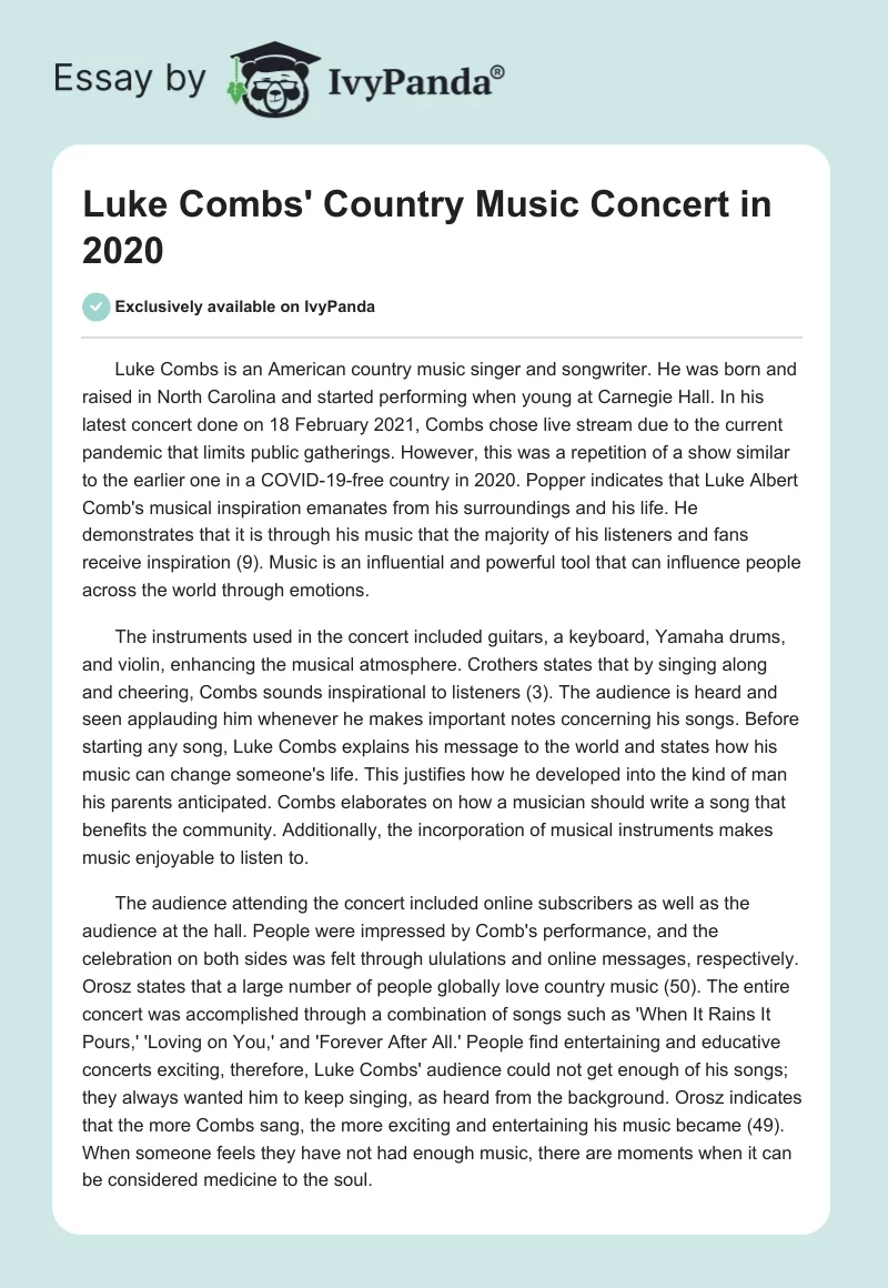 Luke Combs' Country Music Concert in 2020. Page 1