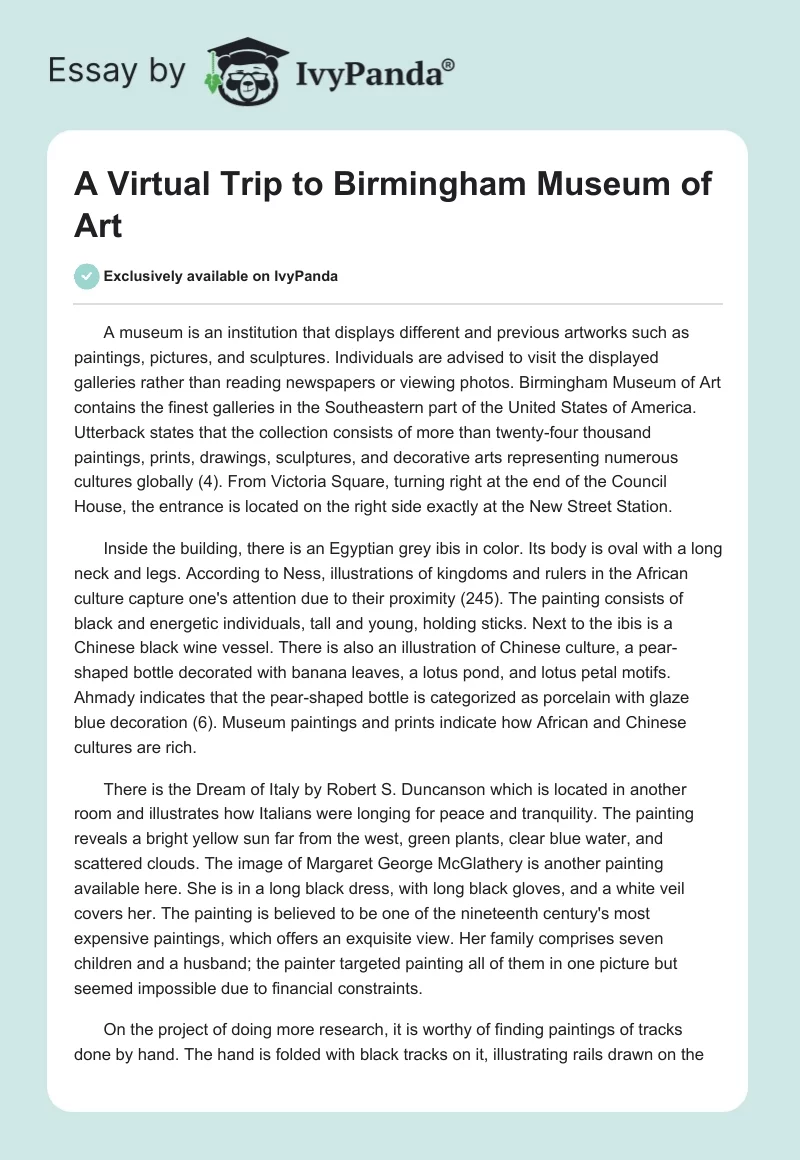A Virtual Trip to Birmingham Museum of Art. Page 1