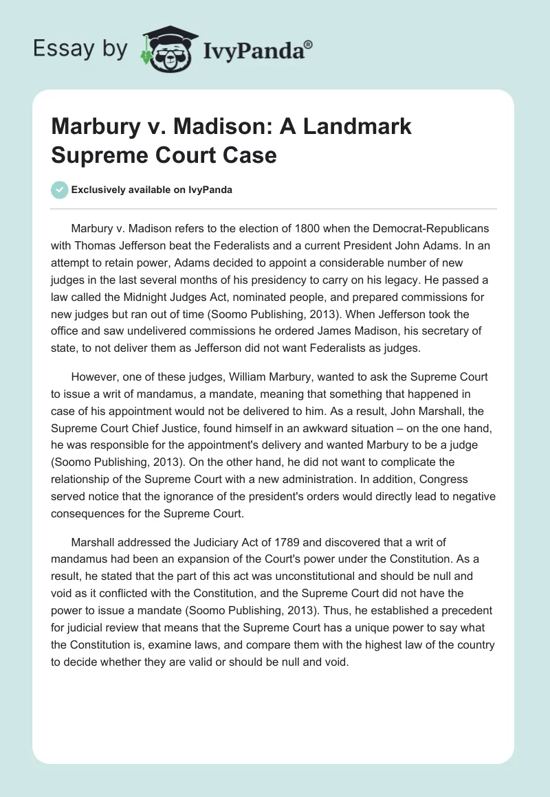 Marbury vs. Madison: A Landmark Supreme Court Case. Page 1