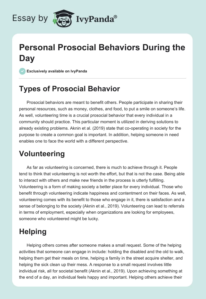 Personal Prosocial Behaviors During the Day. Page 1