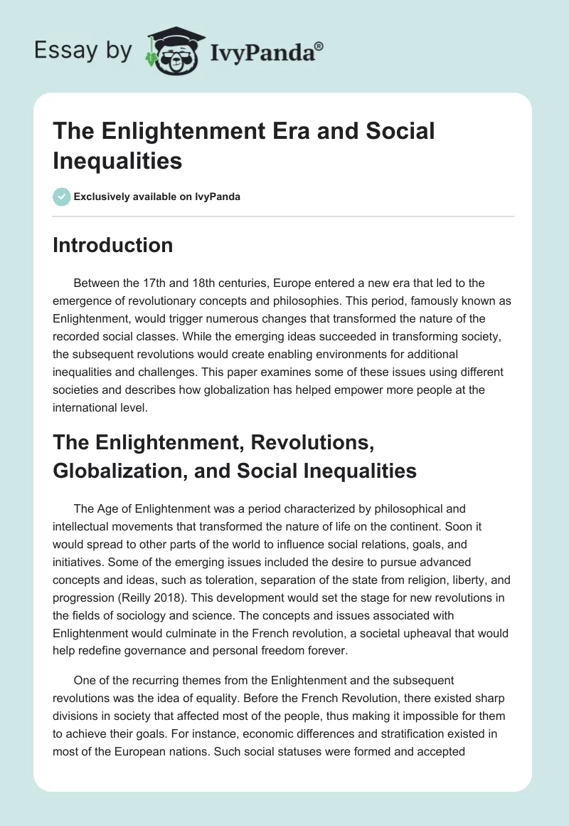 The Enlightenment Era and Social Inequalities. Page 1