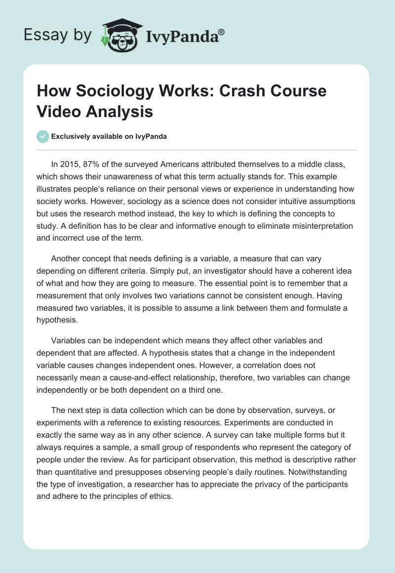 How Sociology Works: Crash Course Video Analysis. Page 1