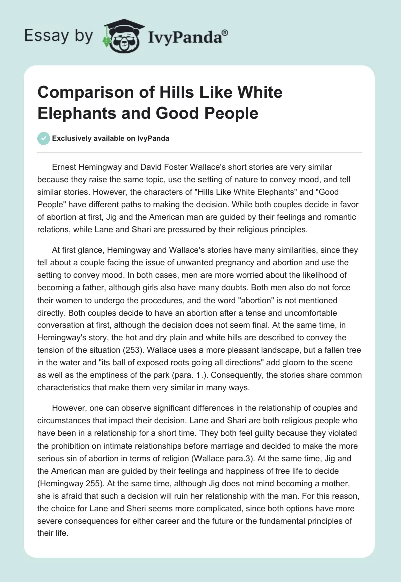 Comparison of "Hills Like White Elephants" and "Good People". Page 1