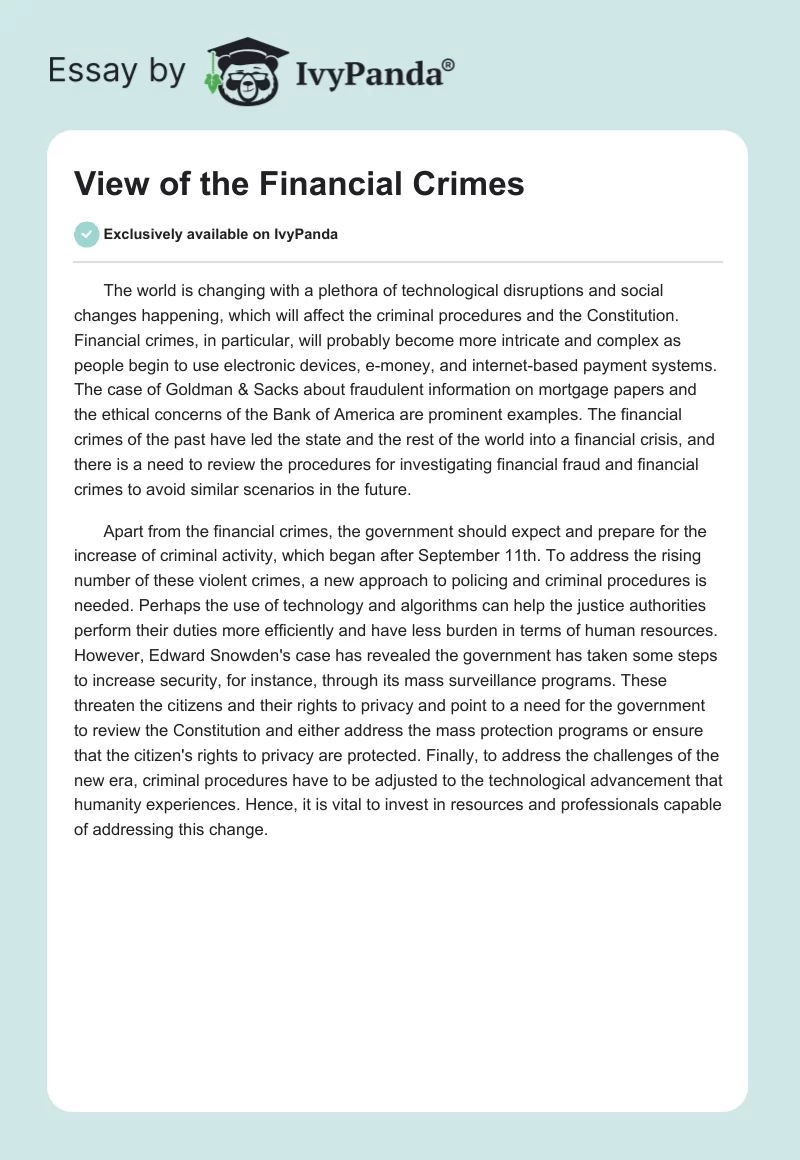 View of the Financial Crimes. Page 1