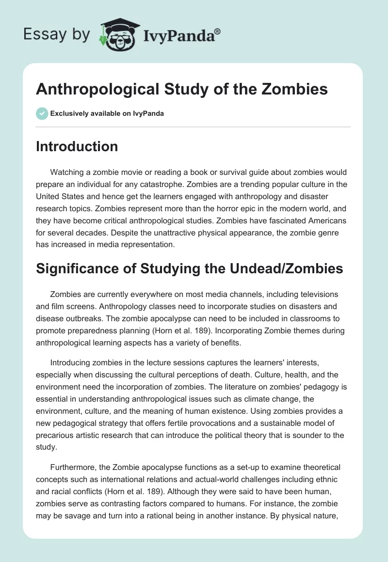 Anthropological Study of the Zombies. Page 1