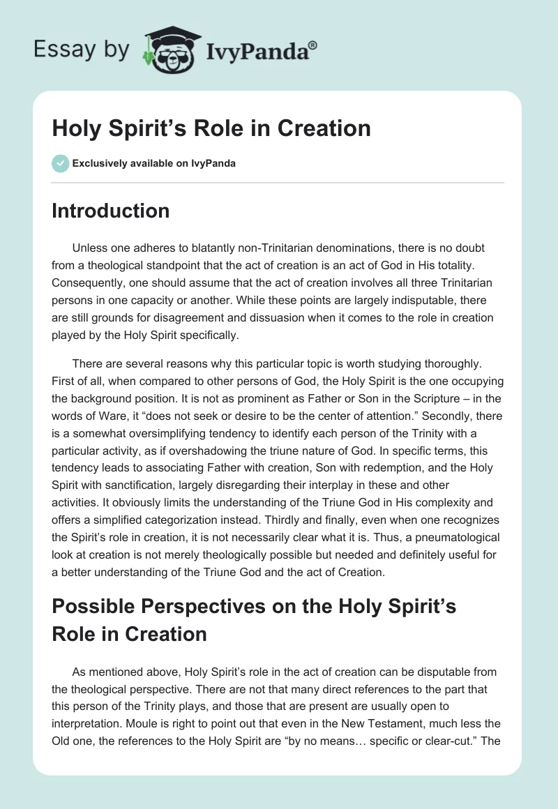 Holy Spirit’s Role in Creation. Page 1