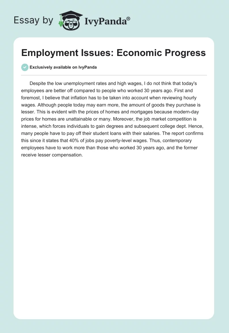 Employment Issues: Economic Progress. Page 1