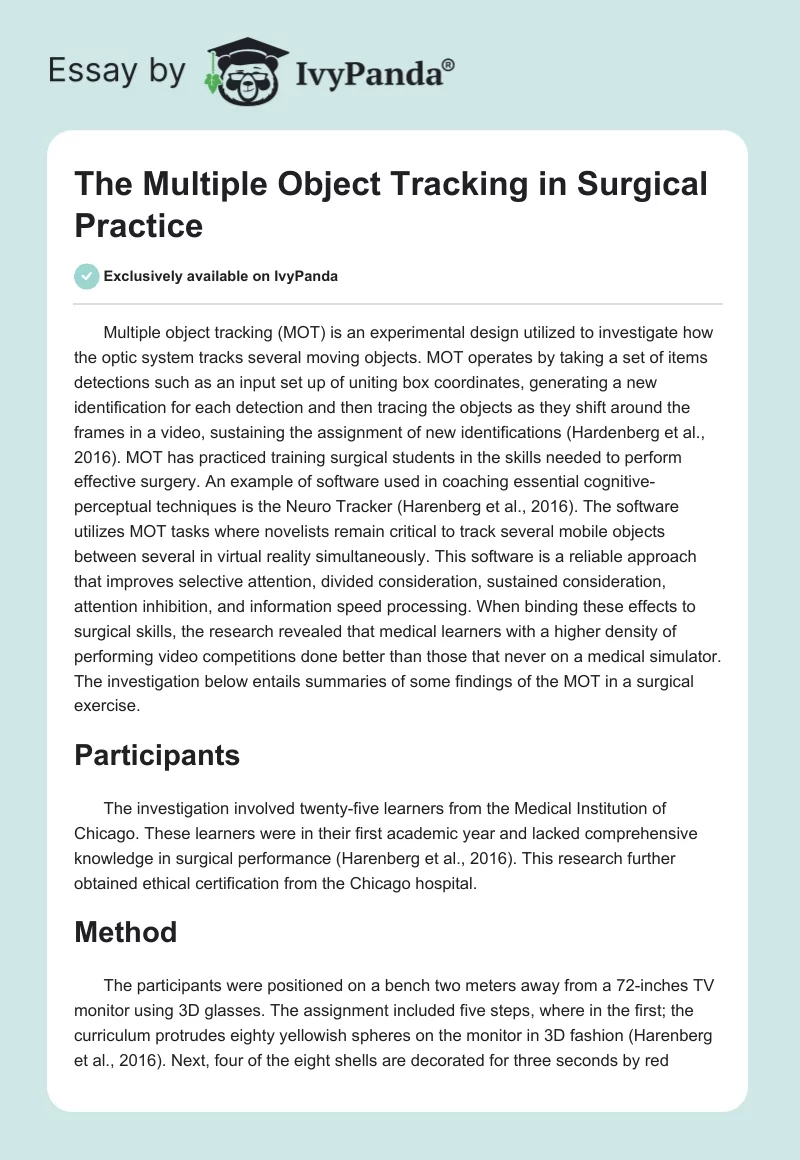 The Multiple Object Tracking in Surgical Practice. Page 1