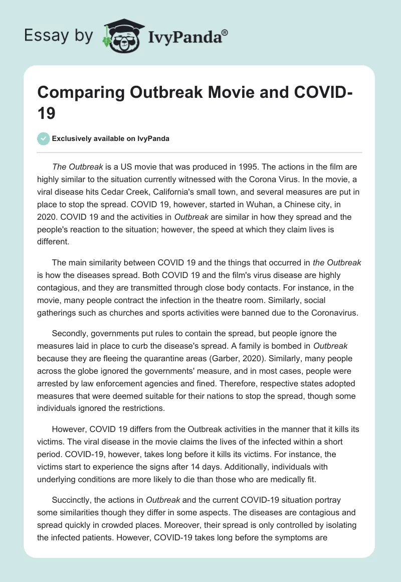 Comparing "Outbreak" Movie and COVID-19. Page 1