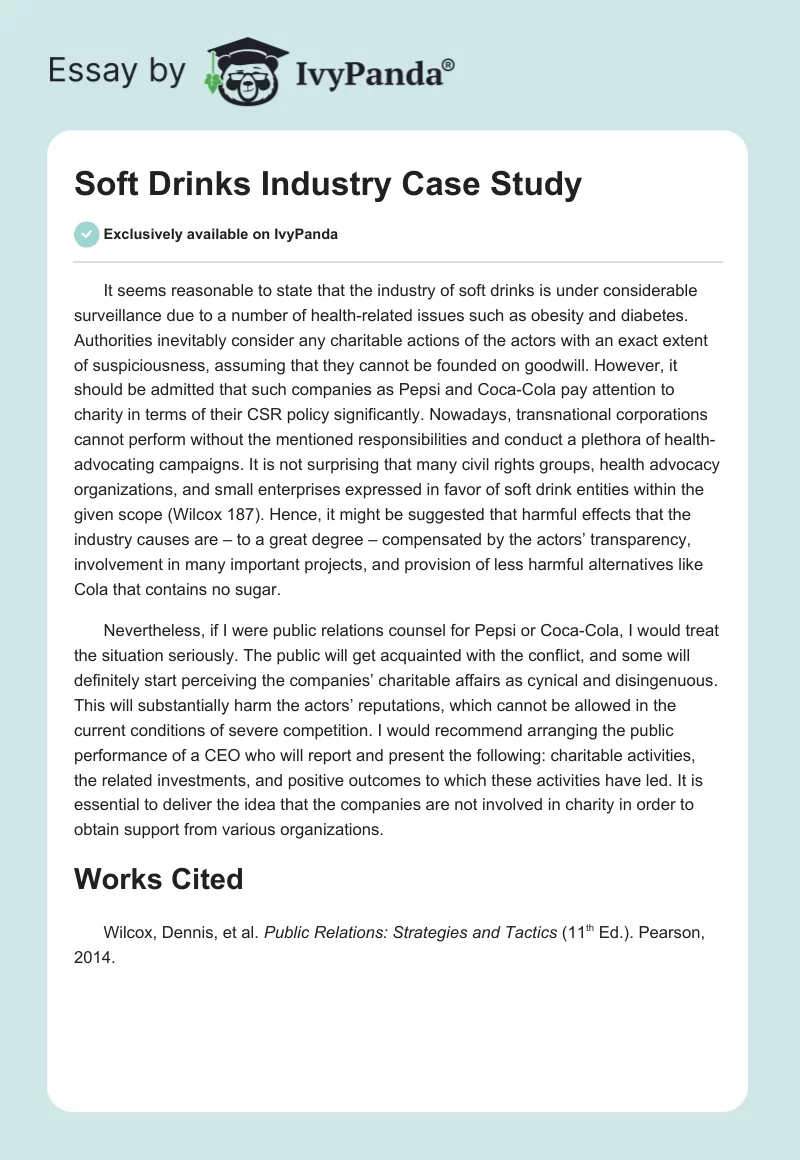 Soft Drinks Industry Case Study. Page 1