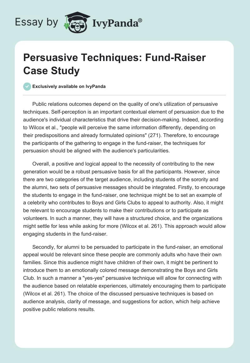 Persuasive Techniques: Fund-Raiser Case Study. Page 1