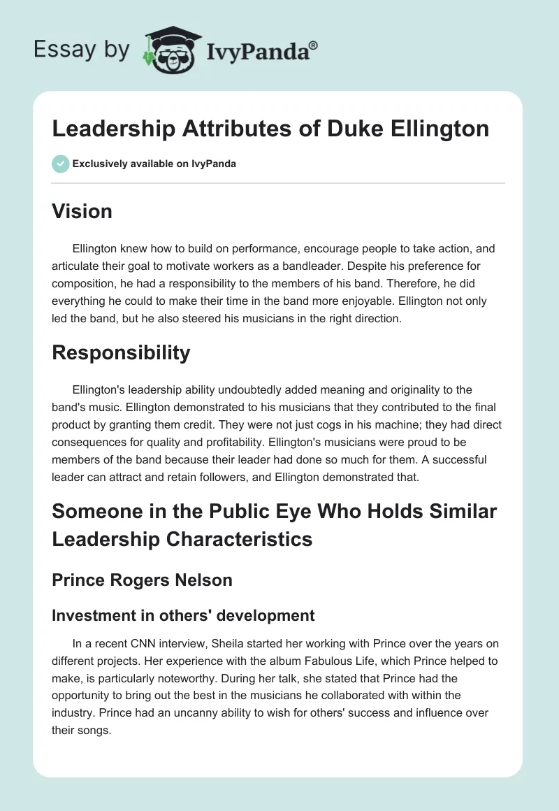 Leadership Attributes of Duke Ellington. Page 1