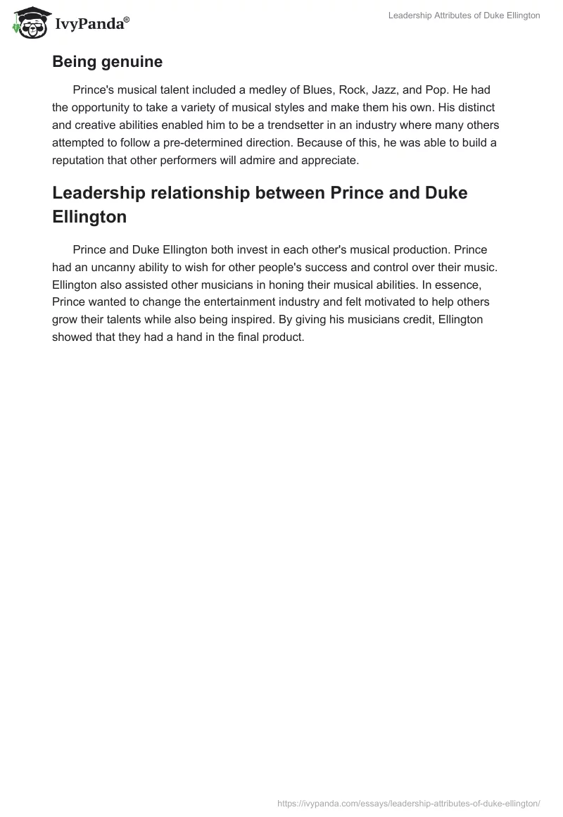 Leadership Attributes of Duke Ellington. Page 2
