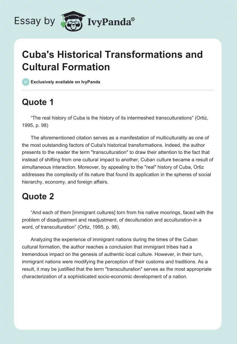 Cuba's Historical Transformations and Cultural Formation. Page 1