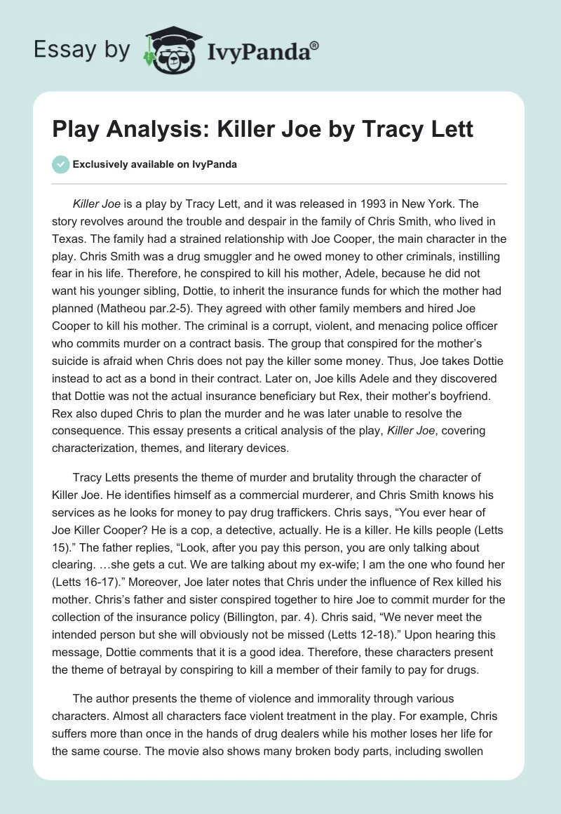 Play Analysis: Killer Joe by Tracy Lett. Page 1