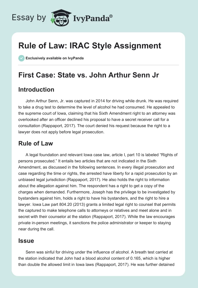 Rule of Law: IRAC Style Assignment. Page 1
