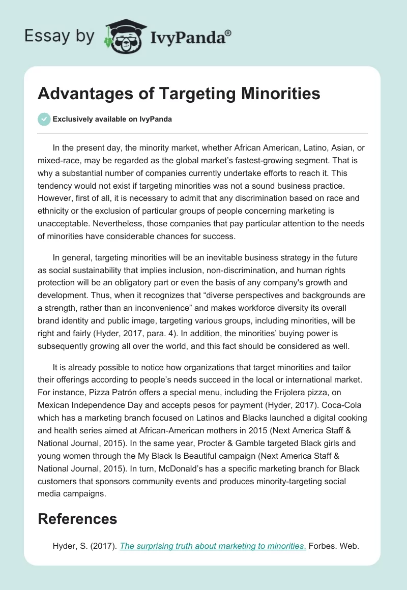 Advantages of Targeting Minorities. Page 1