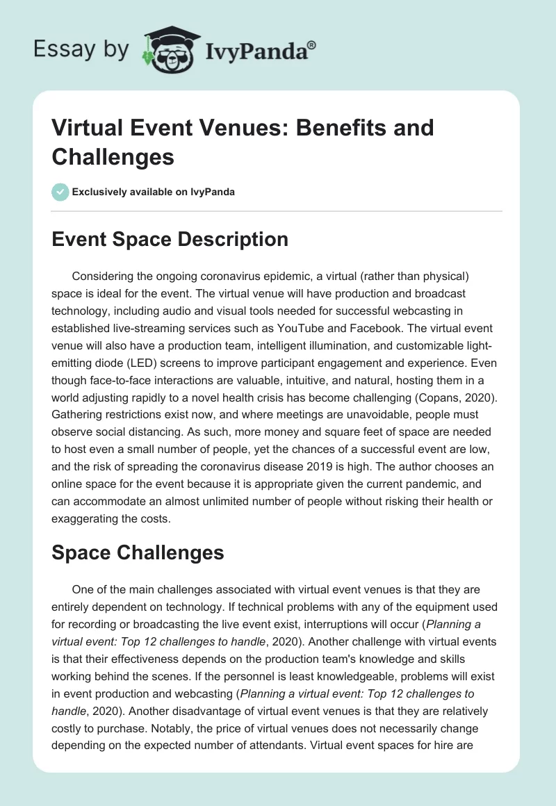 Virtual Event Venues: Benefits and Challenges. Page 1