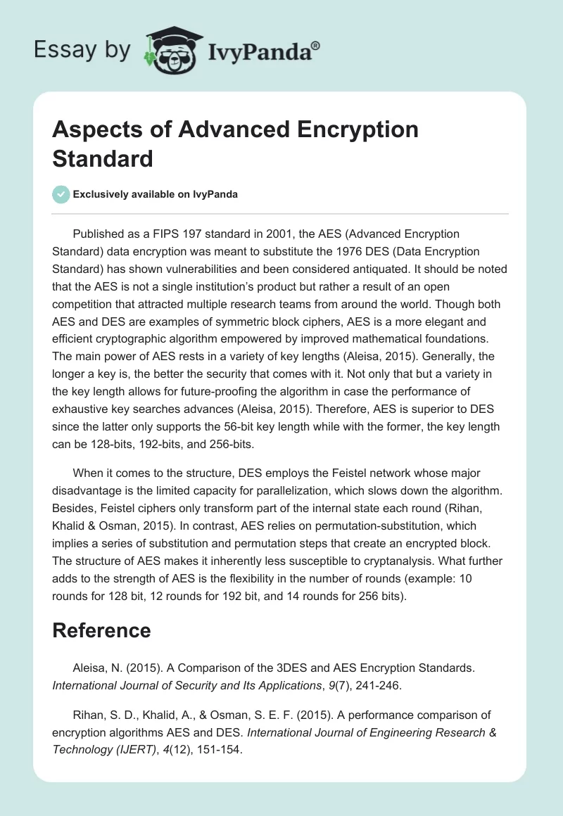 Aspects of Advanced Encryption Standard. Page 1