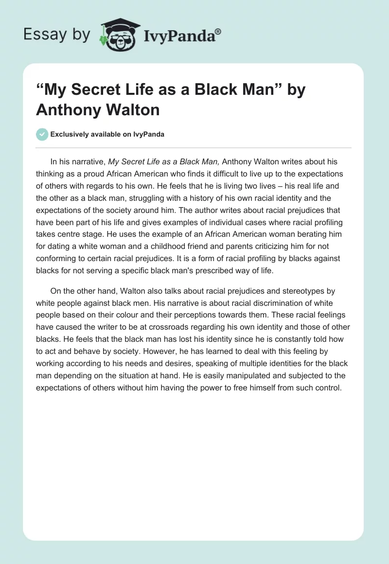 “My Secret Life as a Black Man” by Anthony Walton. Page 1