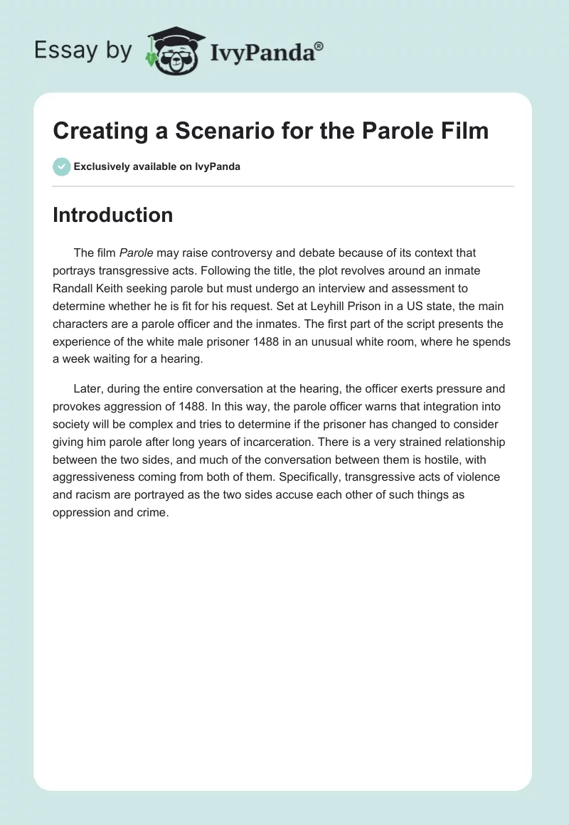 Creating a Scenario for the "Parole" Film. Page 1