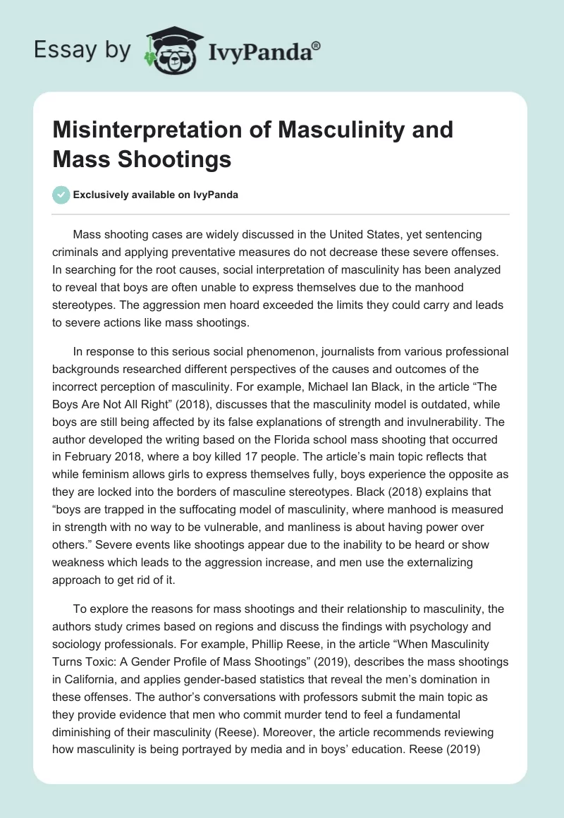 Misinterpretation of Masculinity and Mass Shootings. Page 1