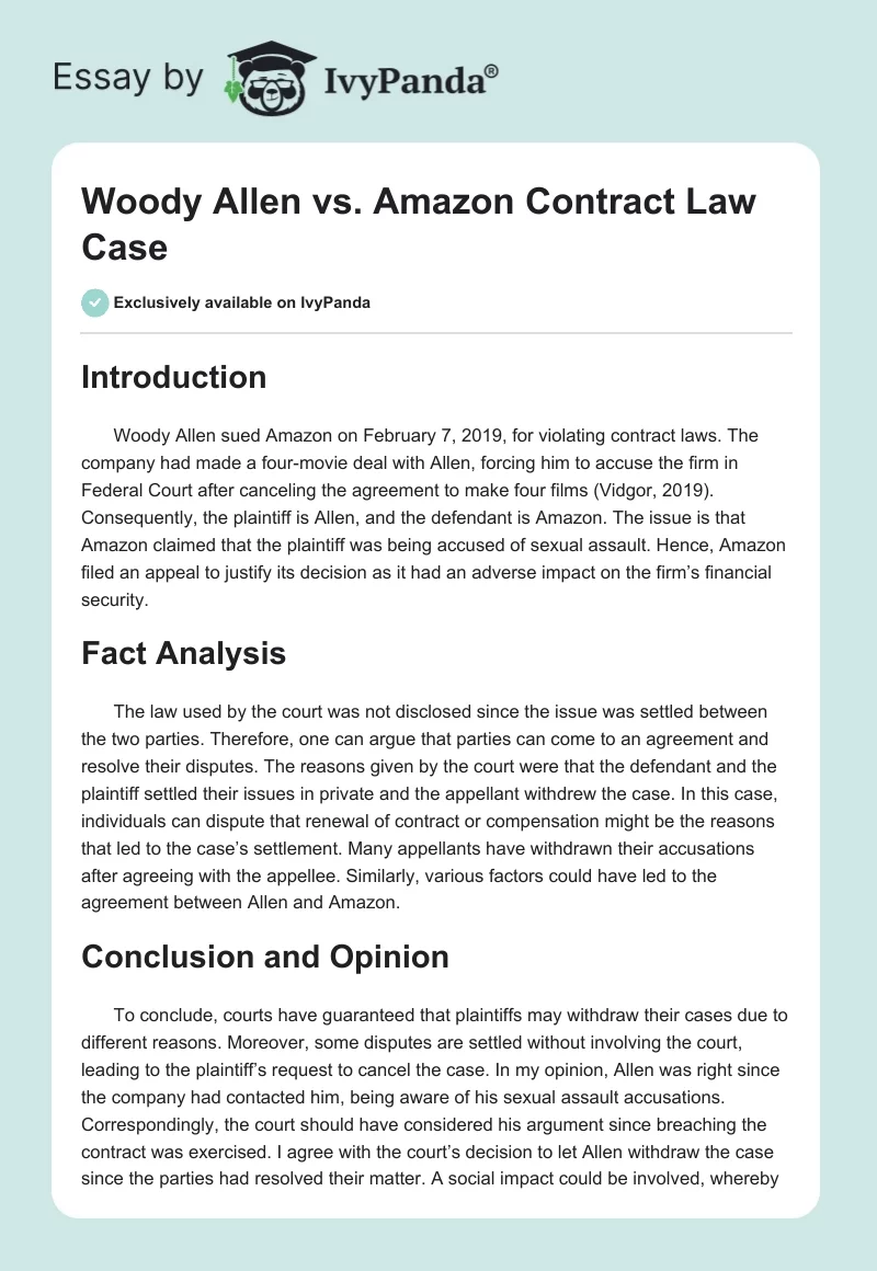 Woody Allen vs. Amazon Contract Law Case. Page 1