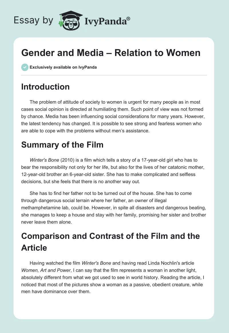 Gender and Media – Relation to Women. Page 1