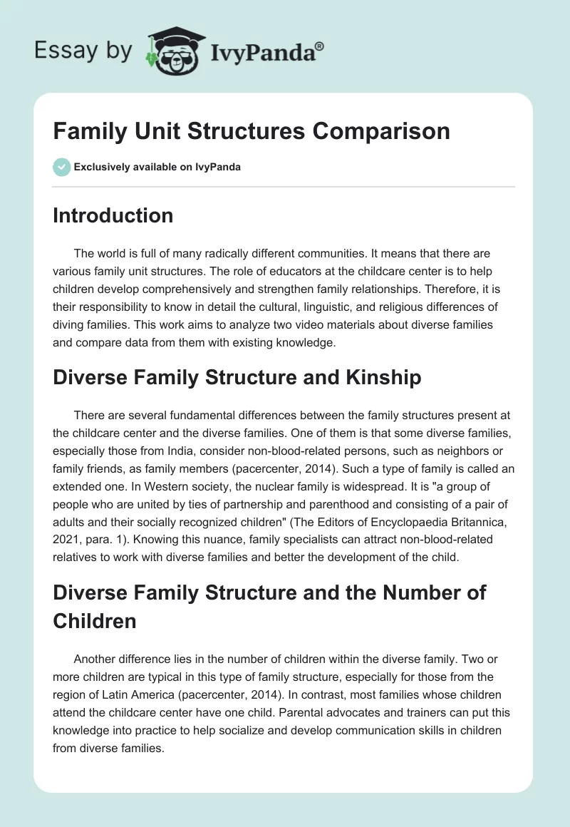 Family Unit Structures Comparison. Page 1