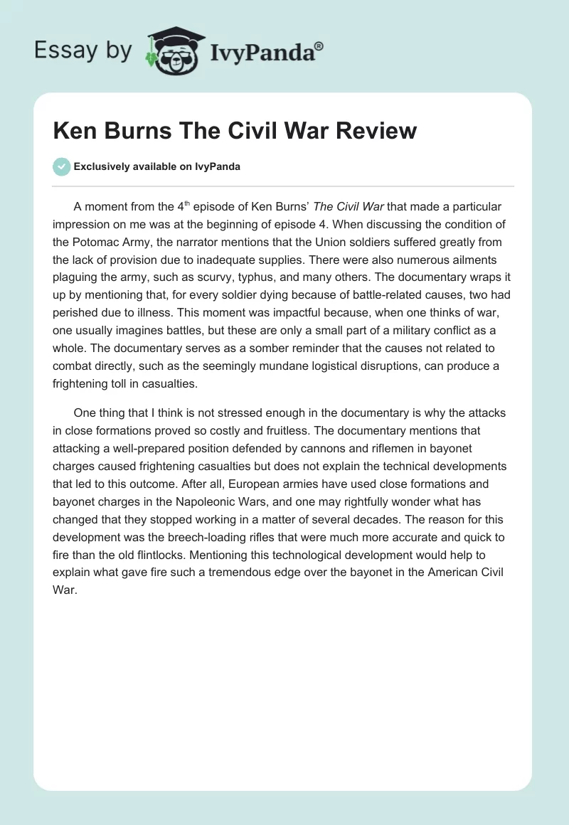 Ken Burns "The Civil War" Review. Page 1