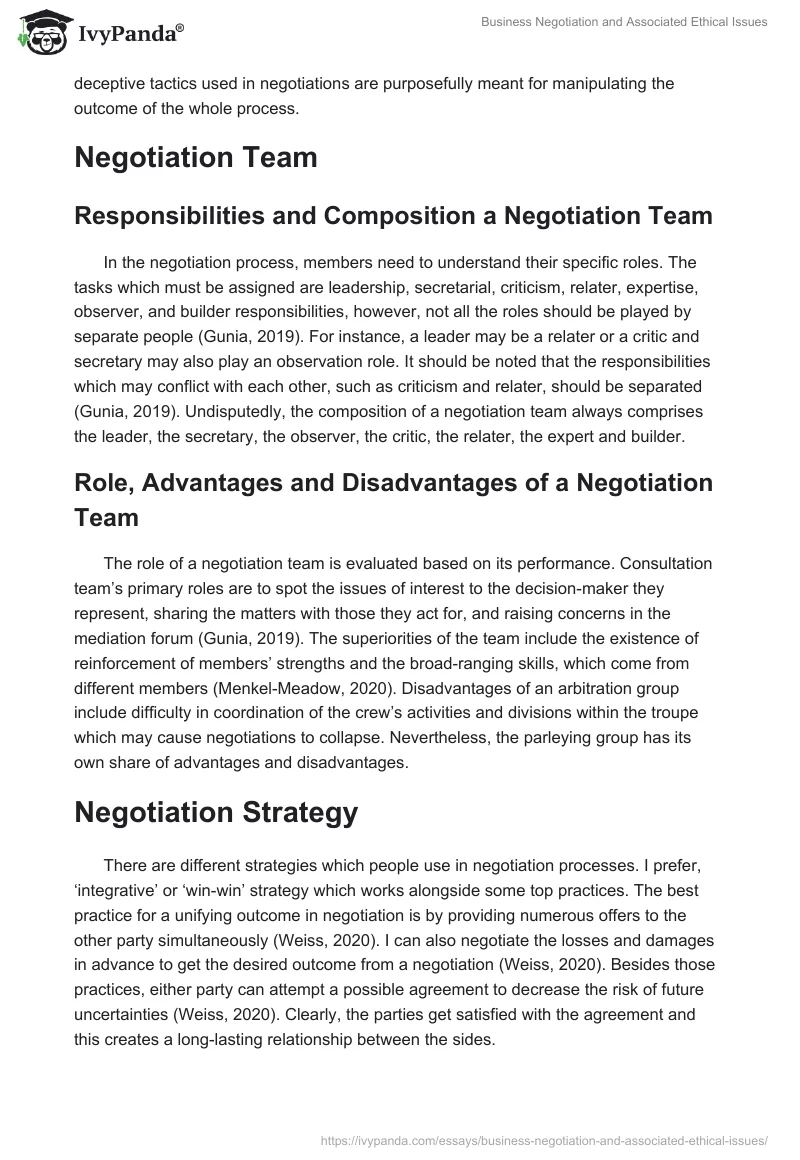Business Negotiation and Associated Ethical Issues. Page 2