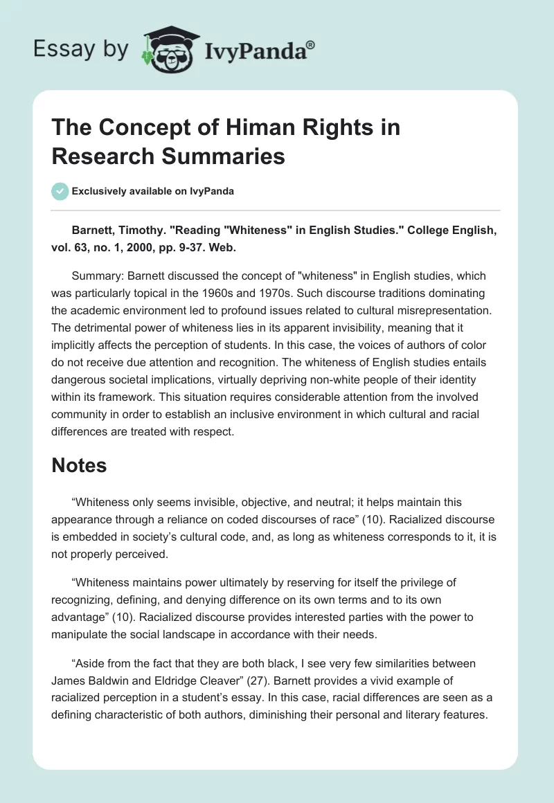 The Concept of Human Rights in Research Summaries. Page 1