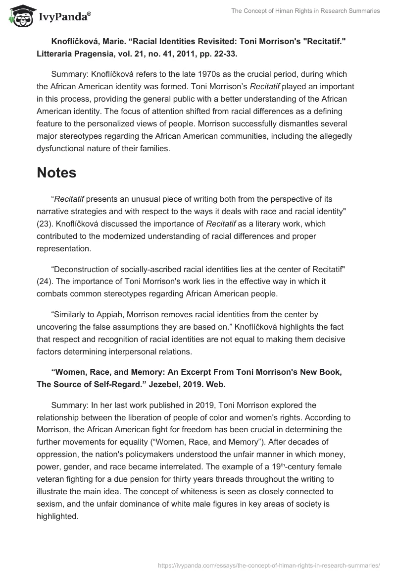 The Concept of Human Rights in Research Summaries. Page 2
