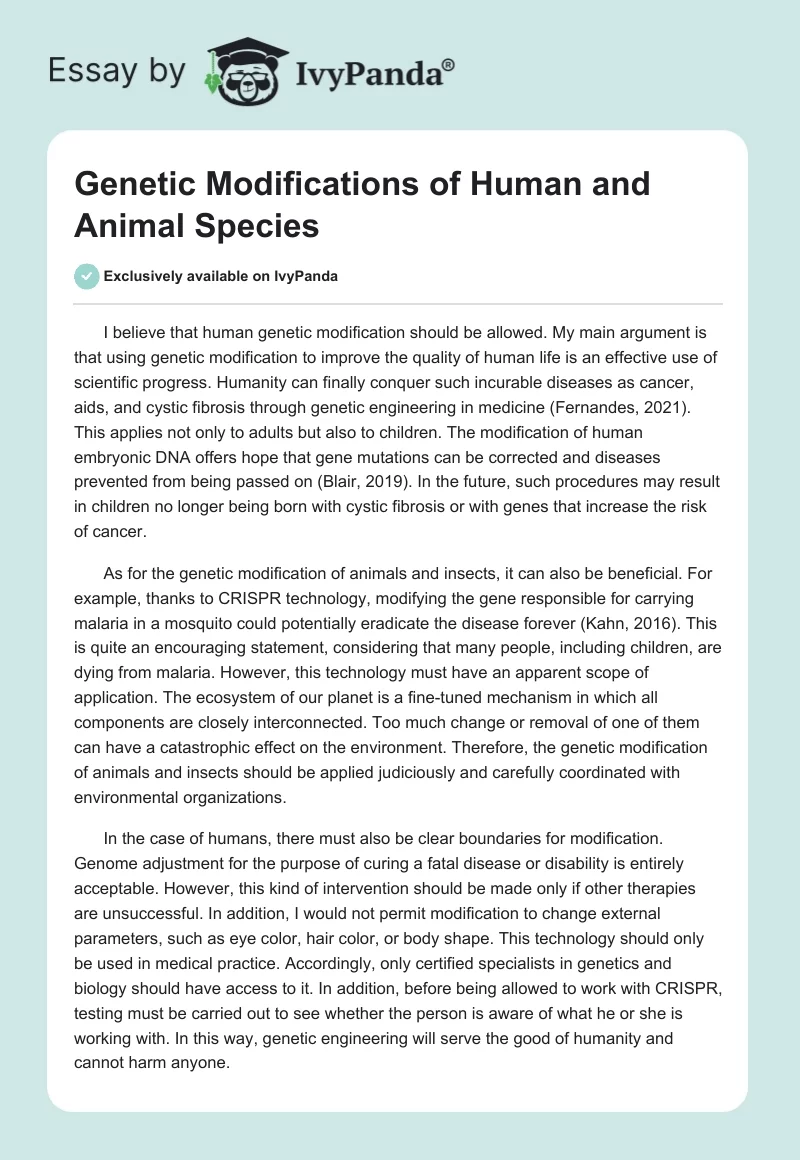 Genetic Modifications of Human and Animal Species. Page 1