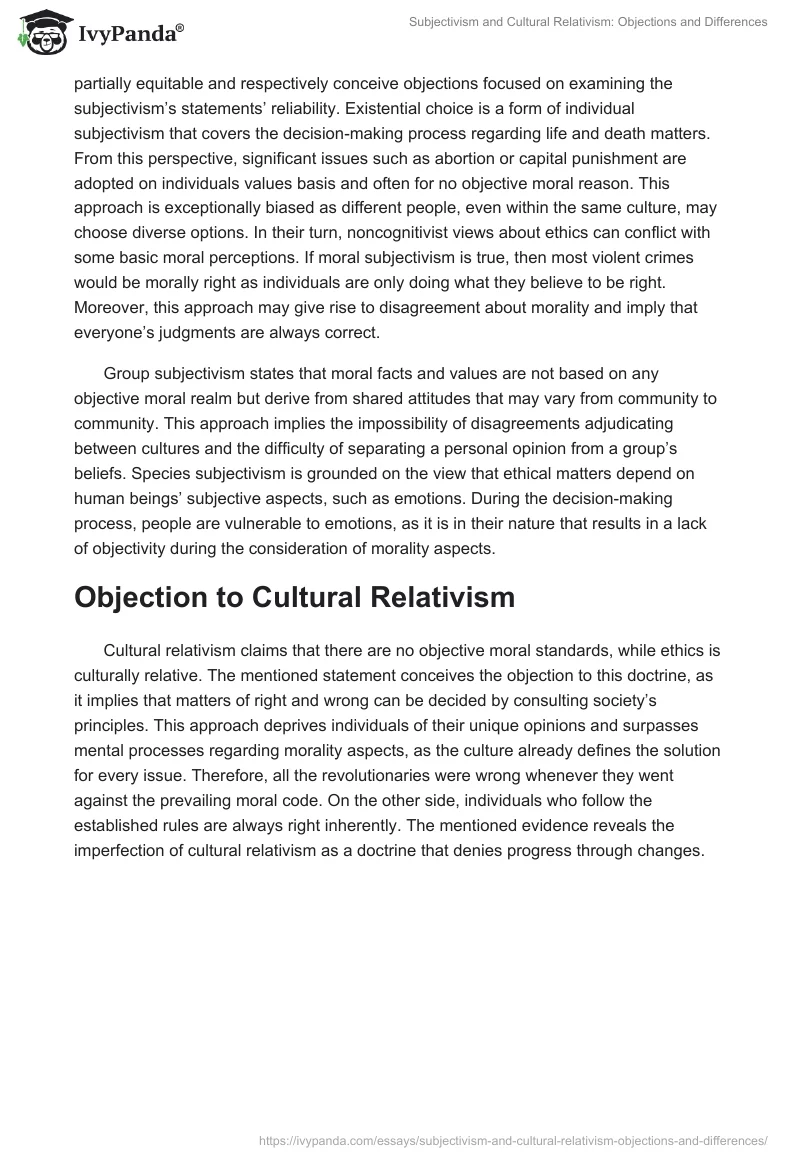 Subjectivism and Cultural Relativism: Objections and Differences. Page 2