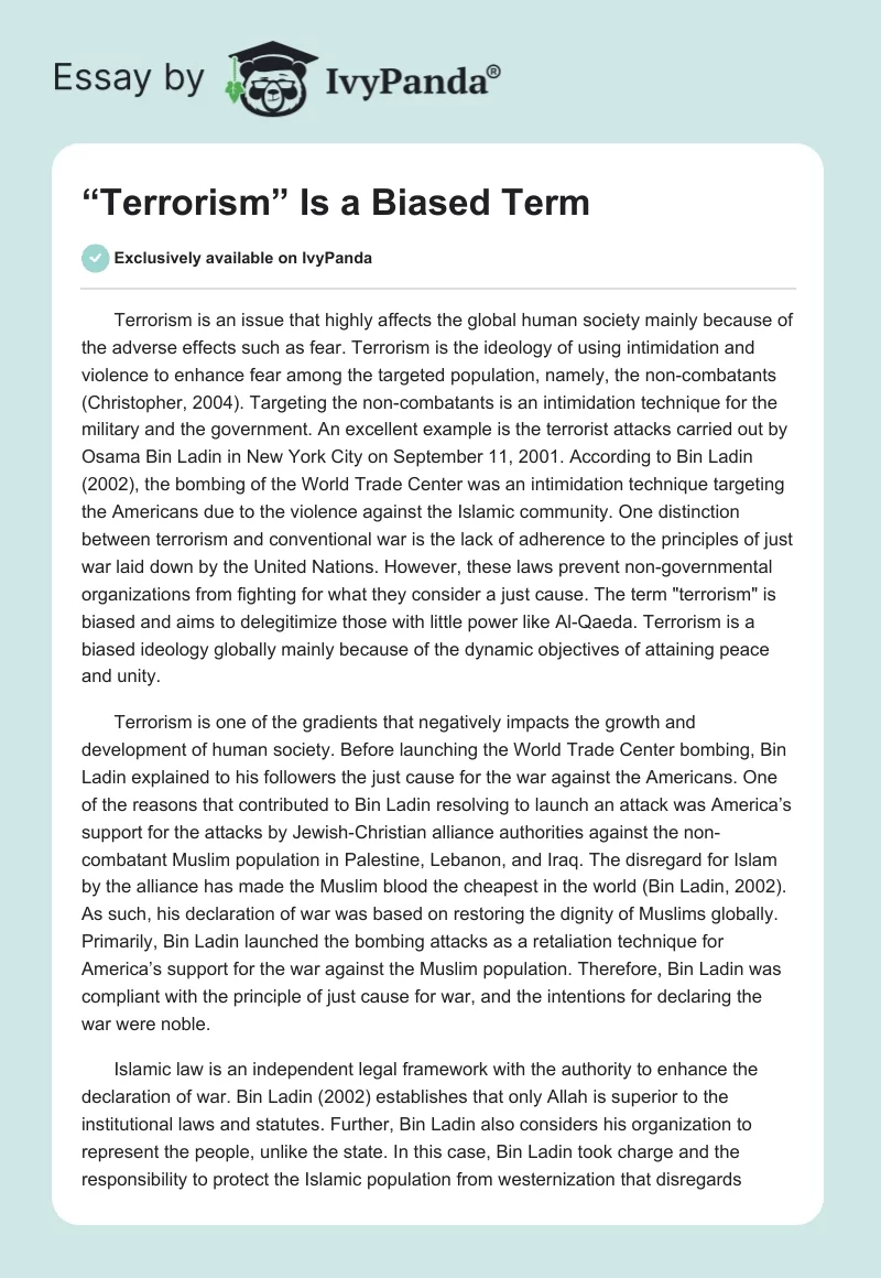 “Terrorism” Is a Biased Term. Page 1