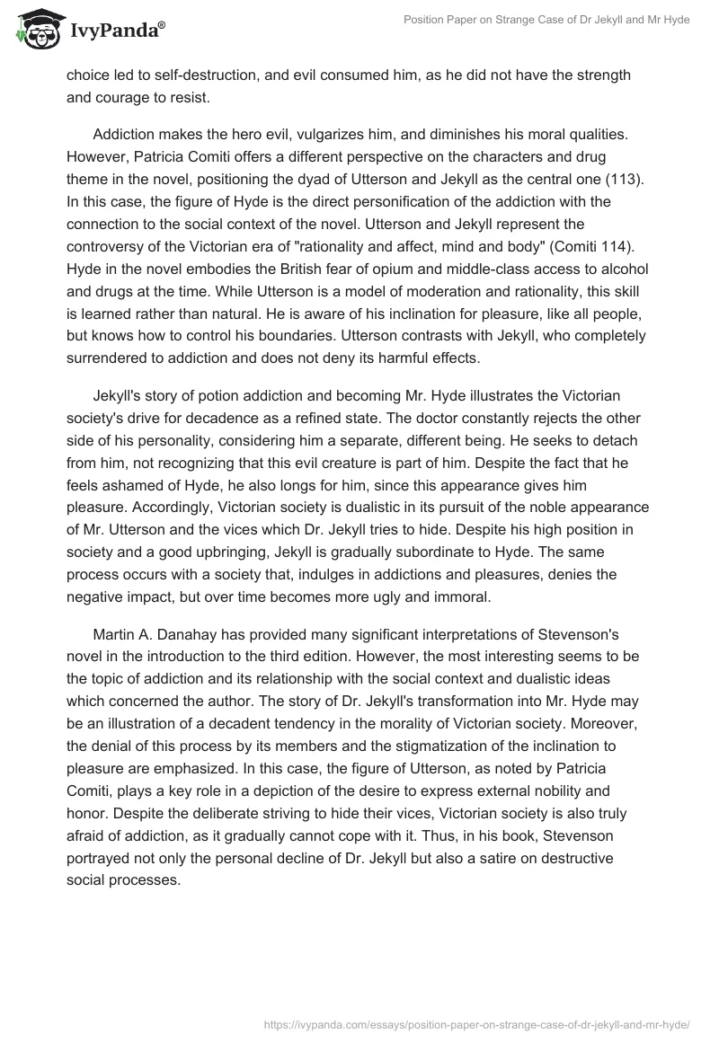 Position Paper on "Strange Case of Dr Jekyll and Mr Hyde". Page 2